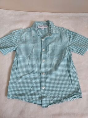 Old Navy Boys Size 8 Light Aqua Gingham Button-Down Shirt School Church Casual